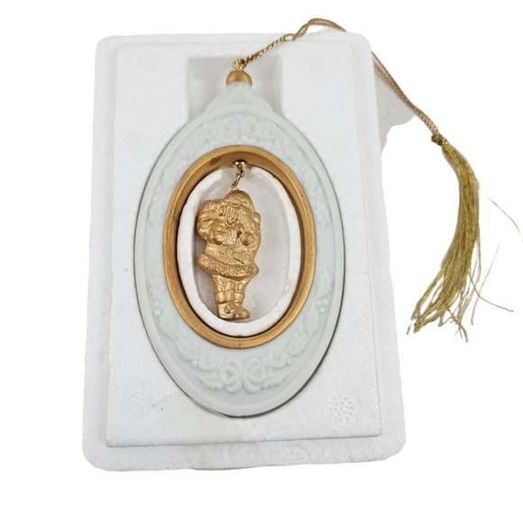 The Golden Treasures of Christmas Porcelain Ornaments Set of 2 Santa Claus Nutcr - Picture 5 of 10